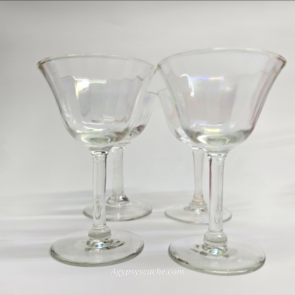 Elegant 4" Iridescent Clear Optic Glass Wine/Liquor  Glass Goblets Set Of 4
